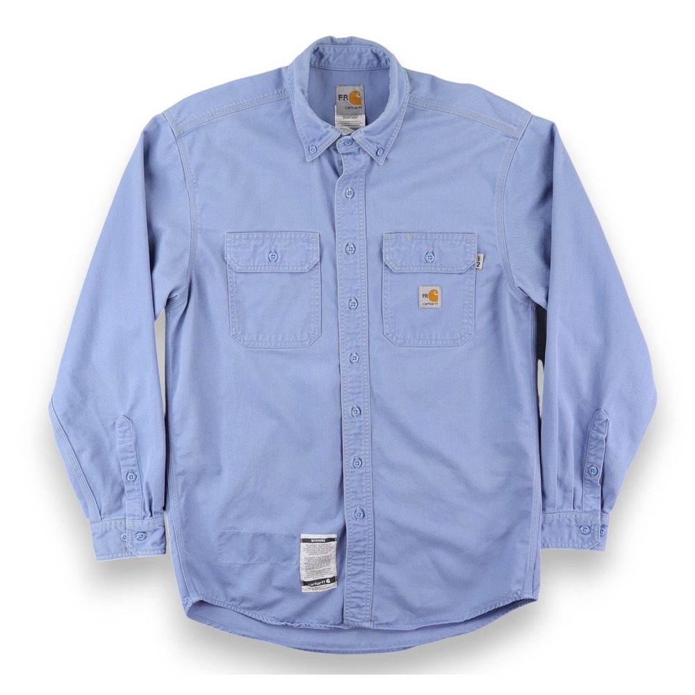 Carhartt FR Work Shirt Mens Medium Blue Flame Resistant HRC 2 Button Down